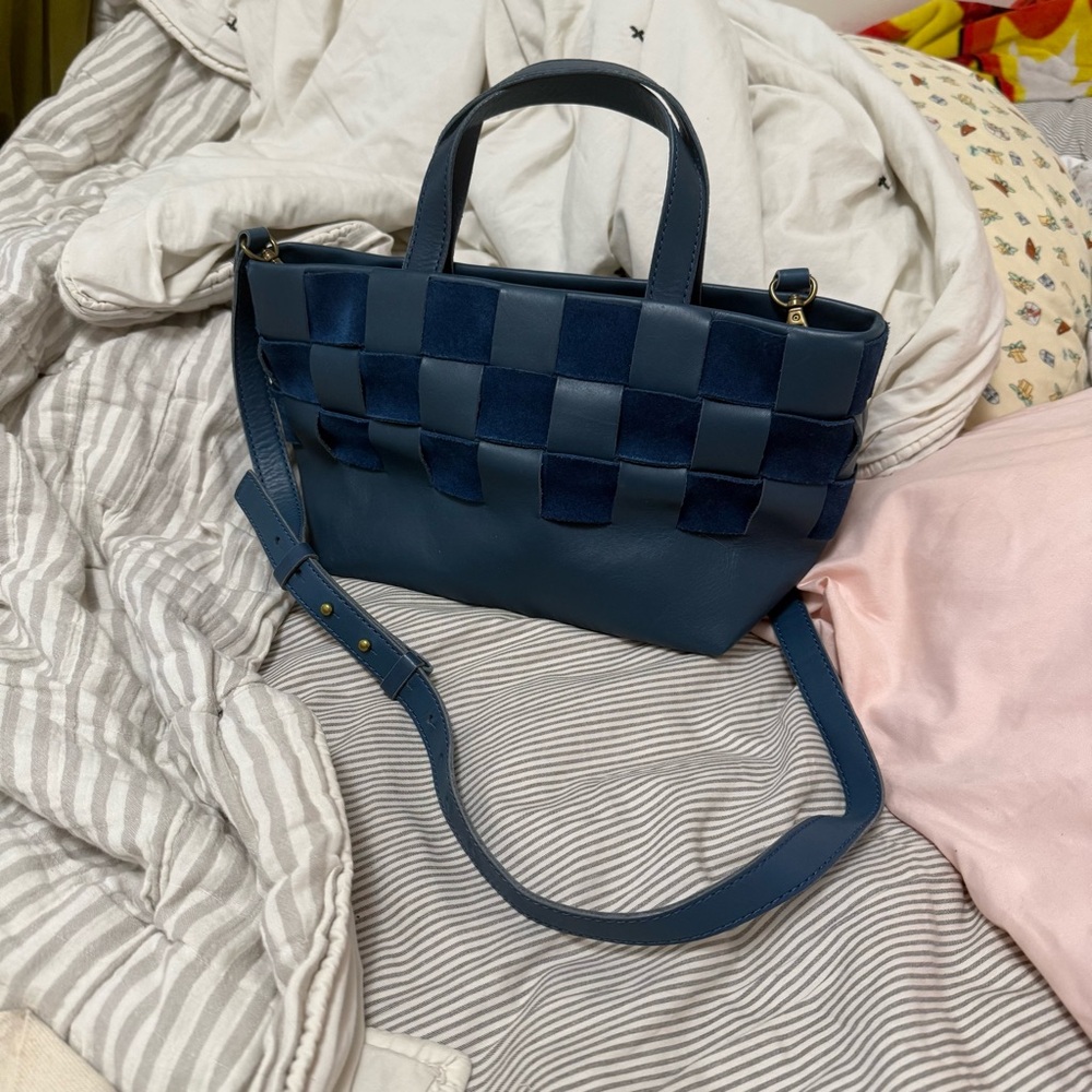 Madewell mini weave denim blue suede crossbody bag